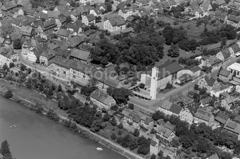 Bad Friedrichshall from above - City view on the river bank of Kocher in Bad Friedrichshall in the state Baden-Wuerttemberg, Germany