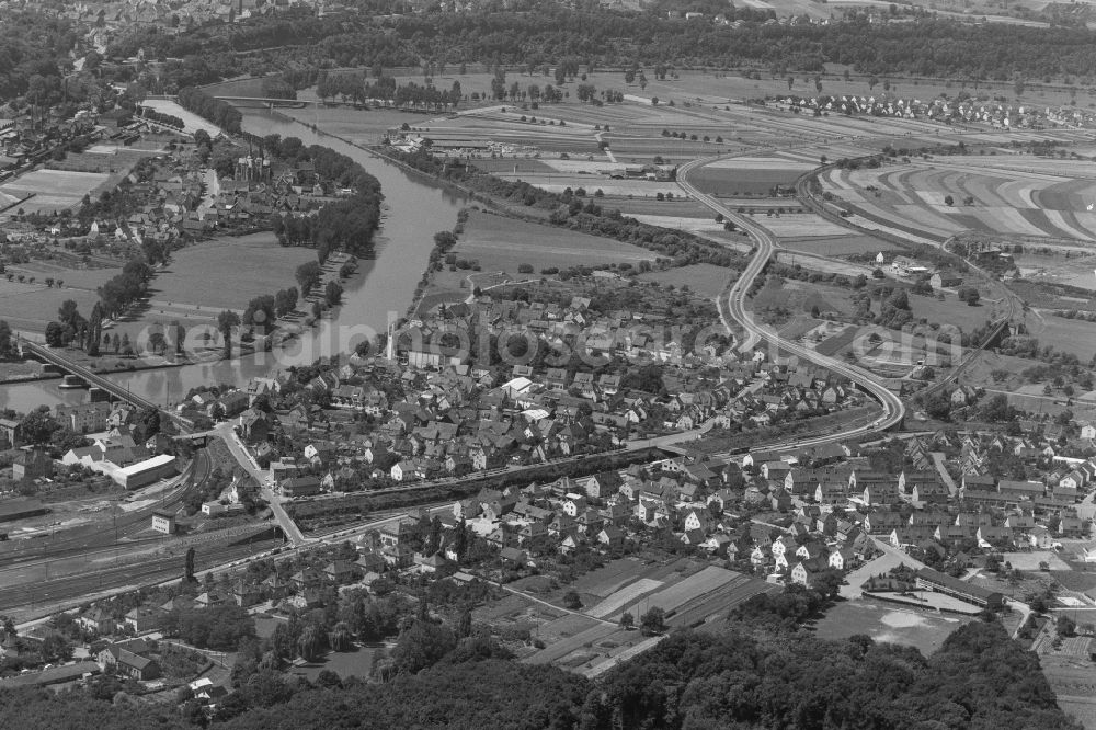 Aerial image Bad Friedrichshall - City view on the river bank of Kocher in Bad Friedrichshall in the state Baden-Wuerttemberg, Germany