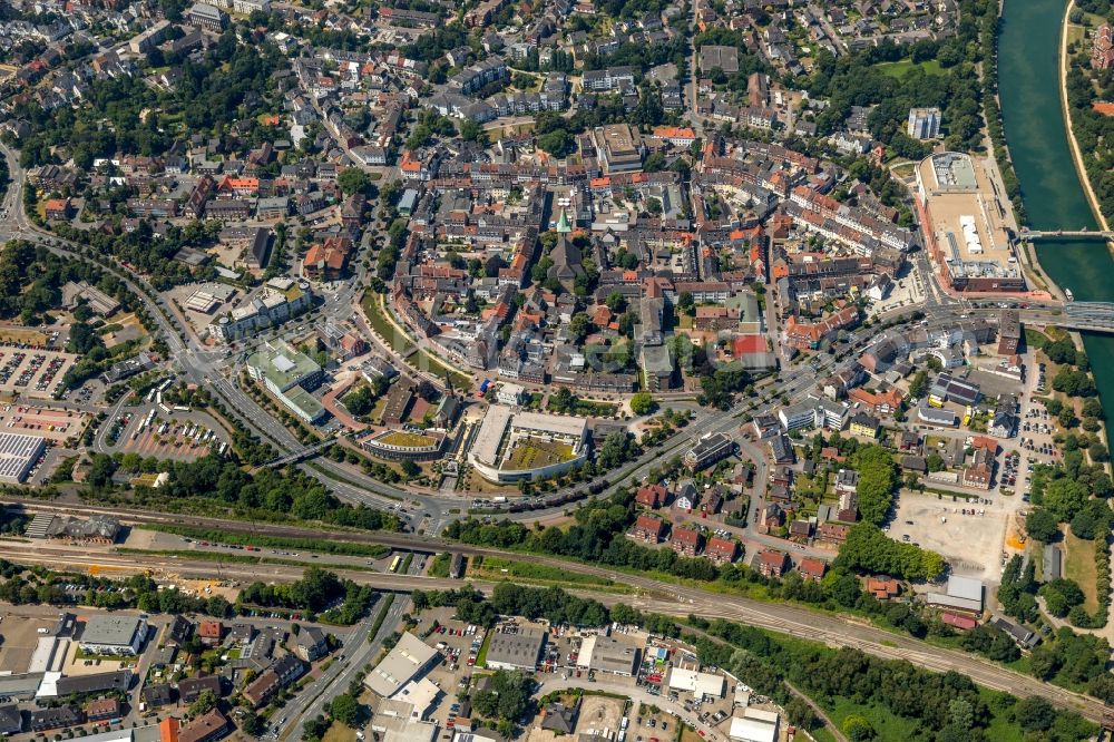 Dorsten from above - City view on the river bank of Lippe in Dorsten in the state North Rhine-Westphalia, Germany