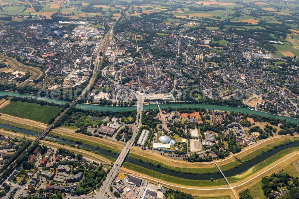 Dorsten from above - City view on the river bank of Lippe in Dorsten in the state North Rhine-Westphalia, Germany