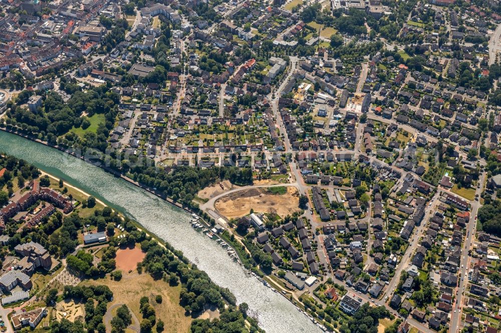 Dorsten from the bird's eye view: City view on the river bank of Lippe in Dorsten in the state North Rhine-Westphalia, Germany