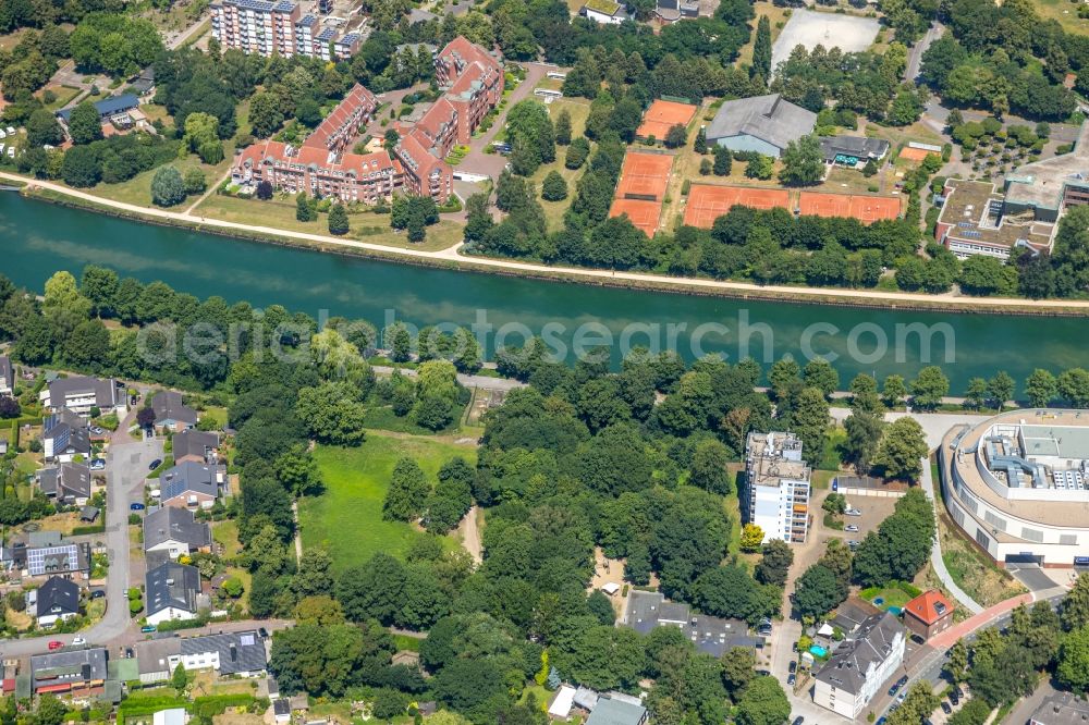 Dorsten from the bird's eye view: City view on the river bank of Lippe in Dorsten in the state North Rhine-Westphalia, Germany