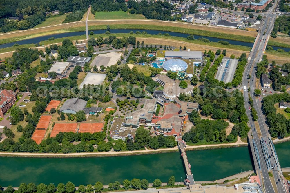 Dorsten from the bird's eye view: City view on the river bank of Lippe in Dorsten in the state North Rhine-Westphalia, Germany