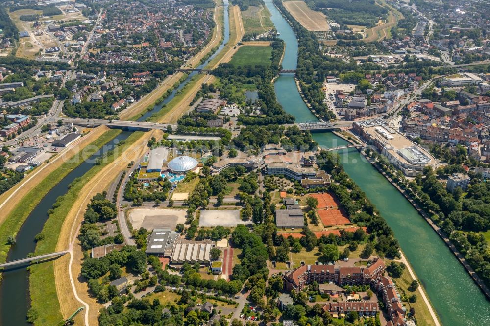 Dorsten from above - City view on the river bank of Lippe in Dorsten in the state North Rhine-Westphalia, Germany