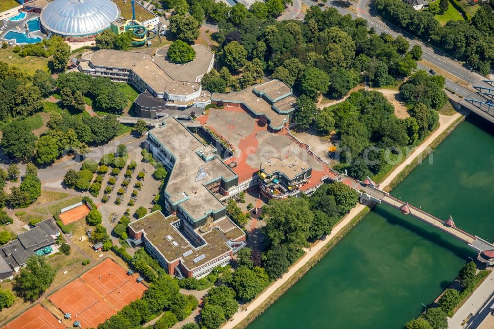 Aerial image Dorsten - City view on the river bank of Lippe in Dorsten in the state North Rhine-Westphalia, Germany