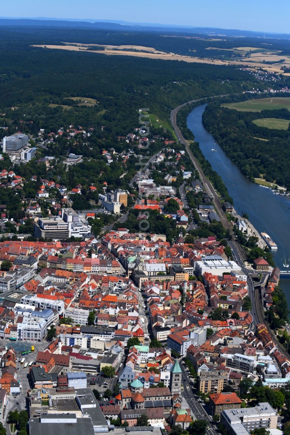 Schweinfurt from above - City view on the river bank Main in Schweinfurt in the state Bavaria, Germany