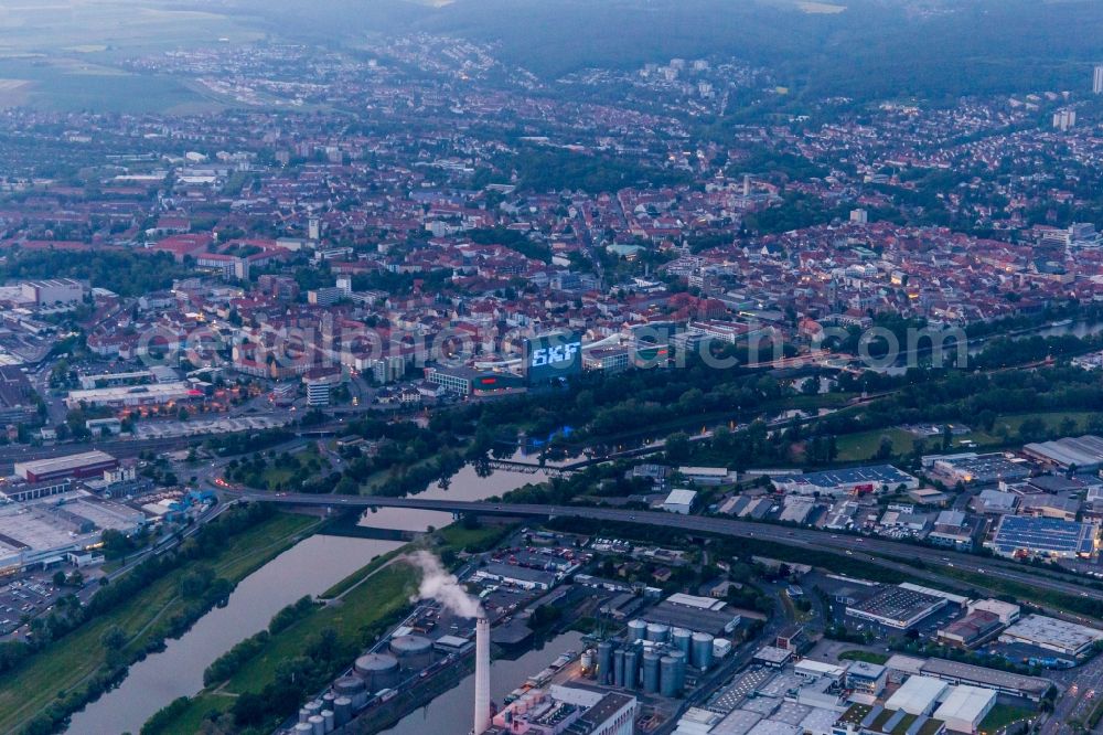 Schweinfurt from above - City view on the river bank of the Main river in Schweinfurt in the state Bavaria, Germany