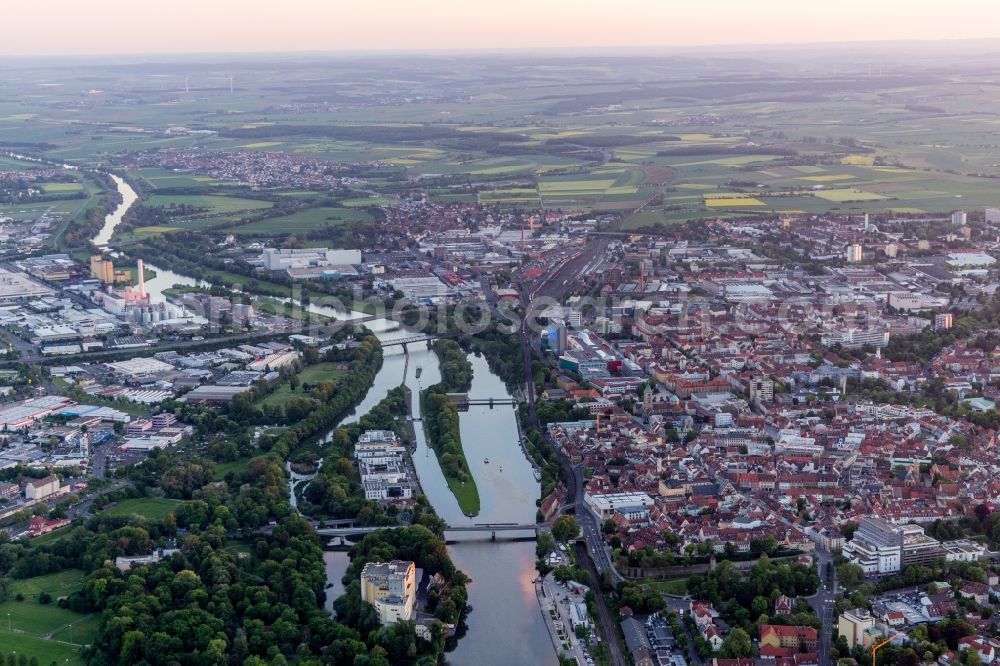 Aerial image Schweinfurt - City view on the river bank of the Main river in Schweinfurt in the state Bavaria, Germany