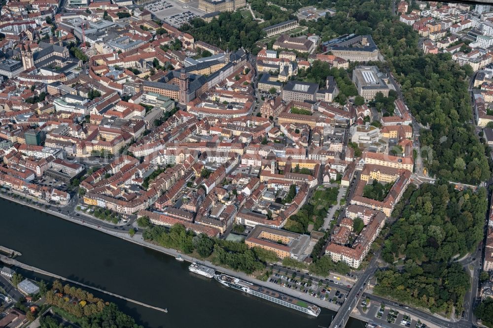 Aerial image Würzburg - City view on the river bank Main in Wuerzburg in the state Bavaria, Germany