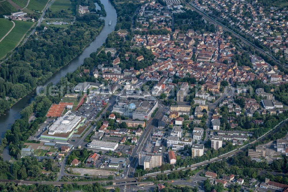 Würzburg from above - City view on the river bank of the Main river in the district Heidingsfeld in Wuerzburg in the state Bavaria, Germany