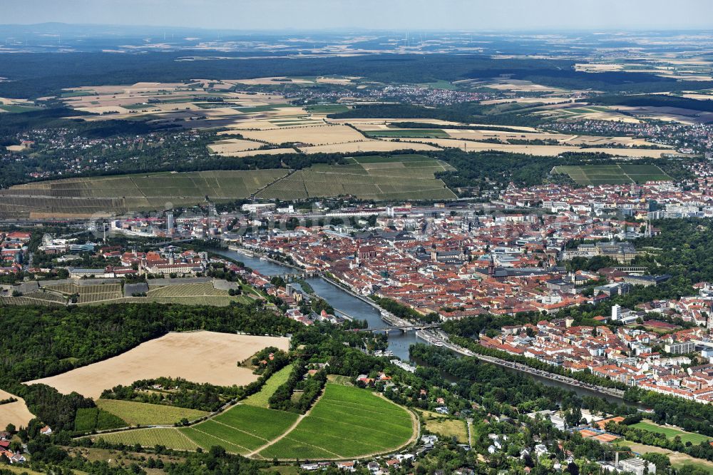 Aerial image Würzburg - City view on the river bank of the Main river in Wuerzburg in the state Bavaria, Germany