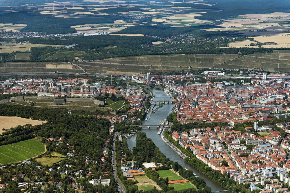 Aerial photograph Würzburg - City view on the river bank of the Main river in Wuerzburg in the state Bavaria, Germany