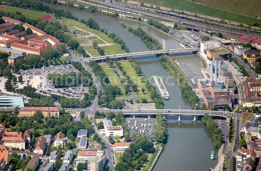 Würzburg from above - City view on the river bank of the Main river in the district Altstadt in Wuerzburg in the state Bavaria, Germany
