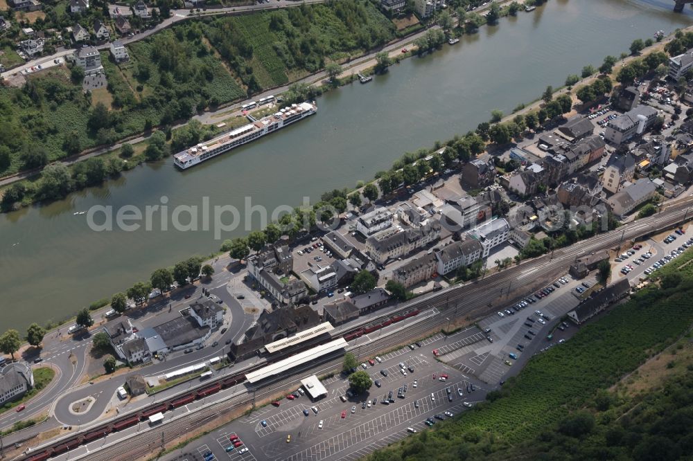 Cochem from above - City view on the river bank of the river Mosel in Cochem in the state Rhineland-Palatinate, Germany