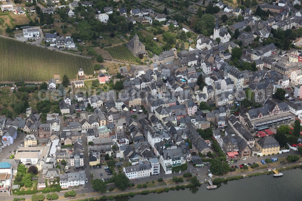 Traben-Trarbach from above - City view on the river bank of the river Mosel in Traben-Trarbach in the state Rhineland-Palatinate, Germany