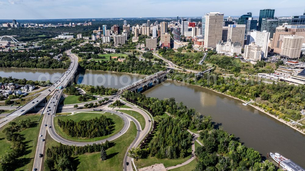 Edmonton from the bird's eye view: City view on the river bank North Saskatchewan River on street Grierson Hill Northwest in Edmonton in Alberta, Canada