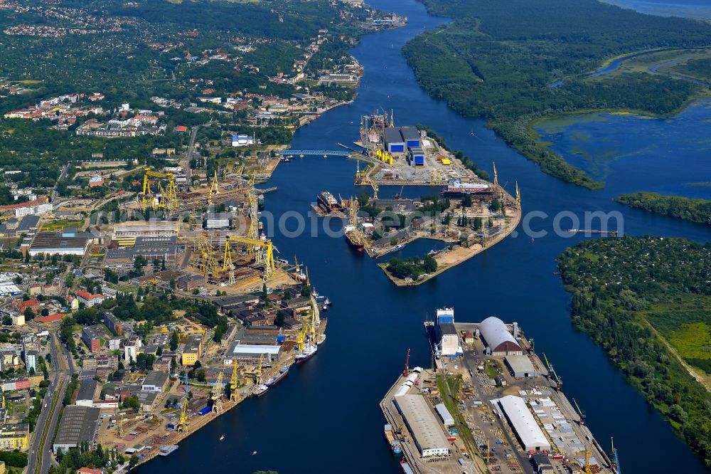 Szczecin - Stettin from above - City view on the river bank of Oder in Szczecin in Zachodniopomorskie, Poland