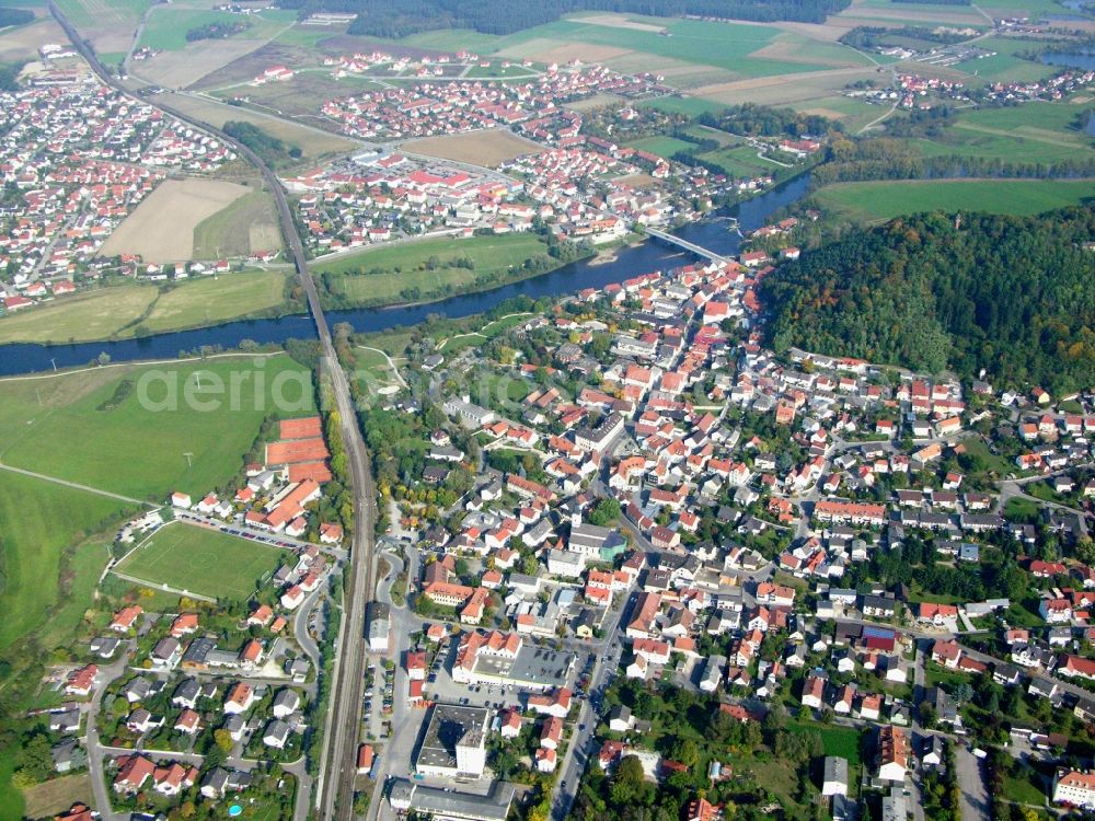 Aerial image Regenstauf - City view on the river bank of Regen in Regenstauf in the state Bavaria, Germany