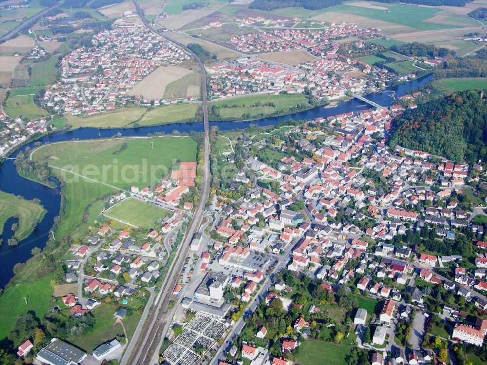 Aerial photograph Regenstauf - City view on the river bank of Regen in Regenstauf in the state Bavaria, Germany