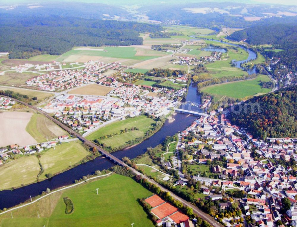 Regenstauf from above - City view on the river bank of Regen in Regenstauf in the state Bavaria, Germany