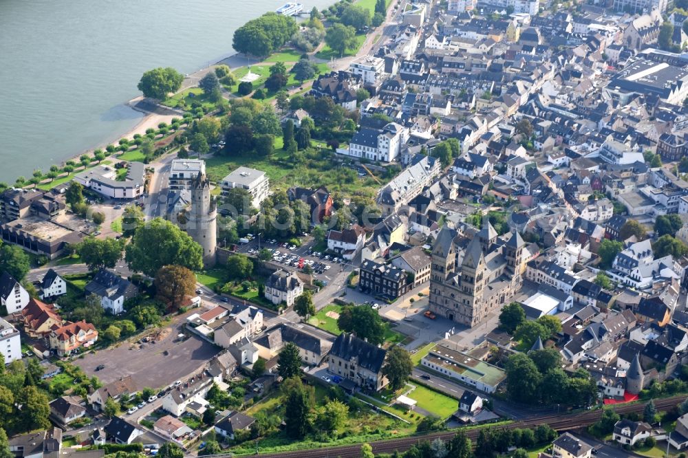 Aerial image Andernach - City view on the river bank of the Rhine river in Andernach in the state Rhineland-Palatinate, Germany