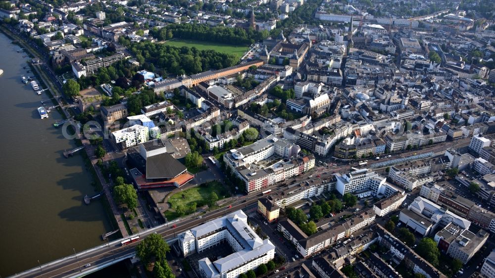 Aerial image Bonn - City view on the river bank of the Rhine river in Bonn in the state North Rhine-Westphalia, Germany