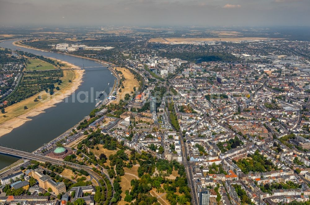 Düsseldorf from above - City view on the river bank of the Rhine river in Duesseldorf in the state North Rhine-Westphalia, Germany