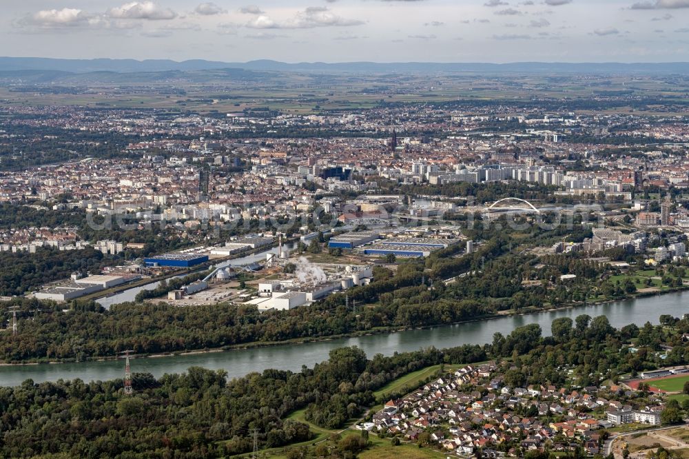 Strasbourg - Straßburg from the bird's eye view: City view on the river bank of the Rhine river in Strasbourg in Grand Est, France