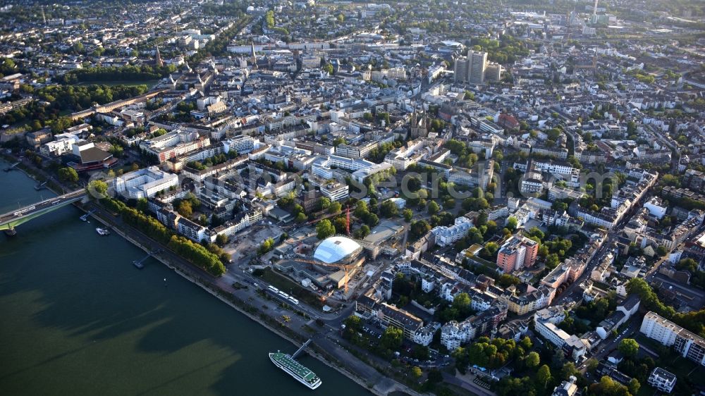 Bonn from above - City view on the river bank of the Rhine river in Bonn in the state North Rhine-Westphalia, Germany