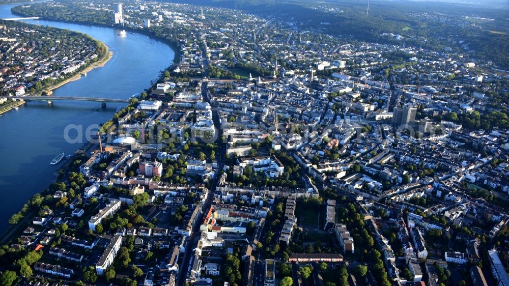 Aerial image Bonn - City view on the river bank of the Rhine river in Bonn in the state North Rhine-Westphalia, Germany