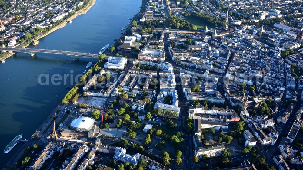 Bonn from above - City view on the river bank of the Rhine river in Bonn in the state North Rhine-Westphalia, Germany