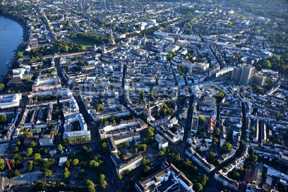 Bonn from the bird's eye view: City view on the river bank of the Rhine river in Bonn in the state North Rhine-Westphalia, Germany