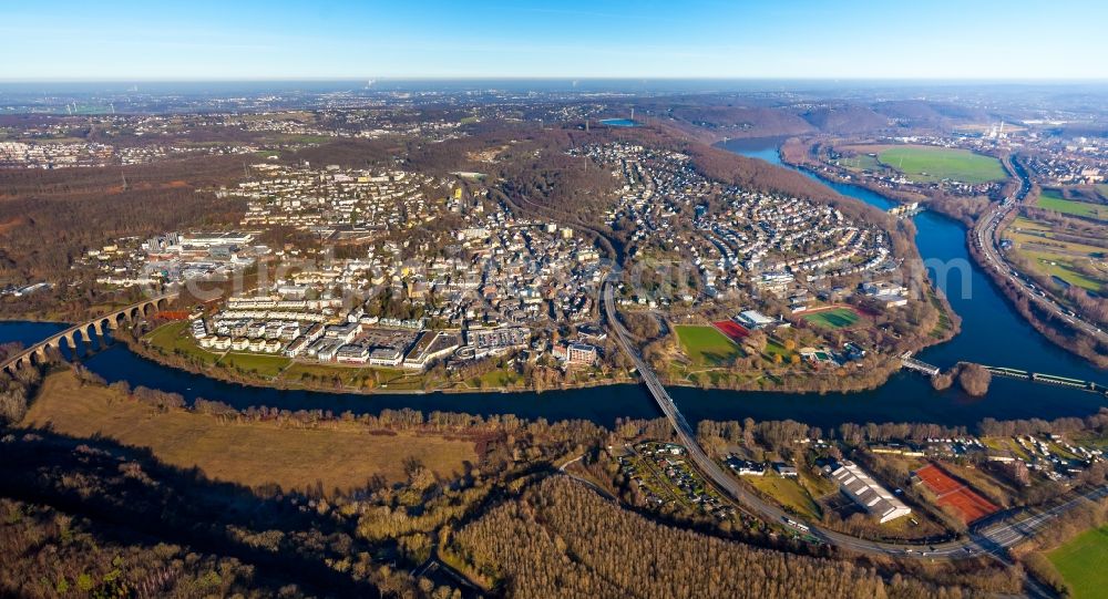 Aerial image Herdecke - City view on the river bank the Ruhr in Herdecke in the state North Rhine-Westphalia, Germany