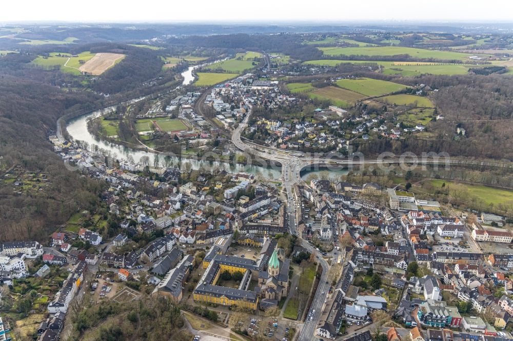 Essen from above - City view on the river bank the Ruhr in the district Werden in Essen at Ruhrgebiet in the state North Rhine-Westphalia, Germany