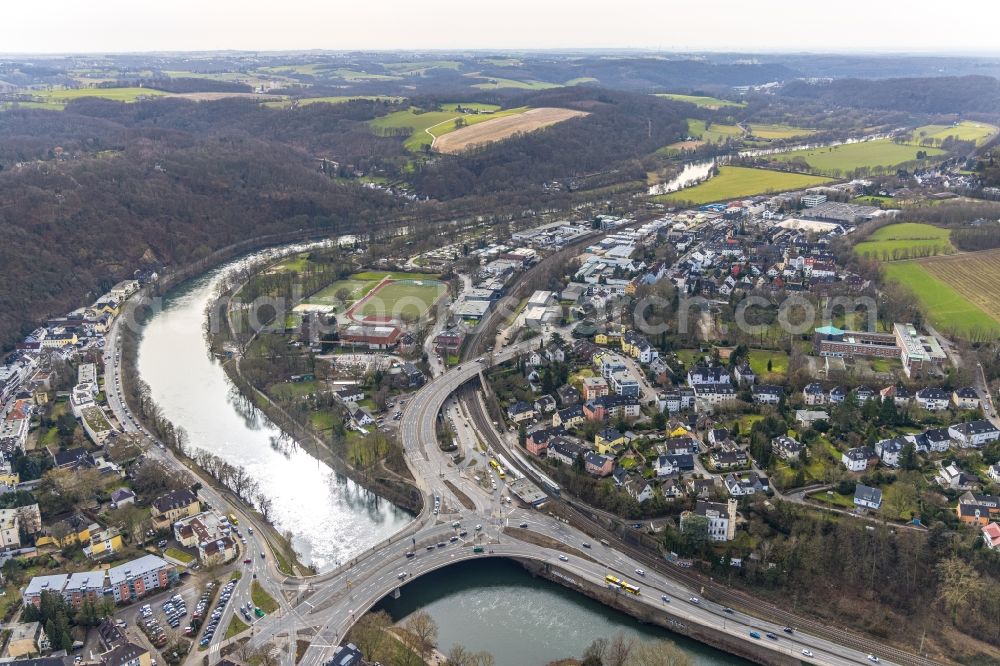 Aerial photograph Essen - City view on the river bank the Ruhr in the district Werden in Essen at Ruhrgebiet in the state North Rhine-Westphalia, Germany