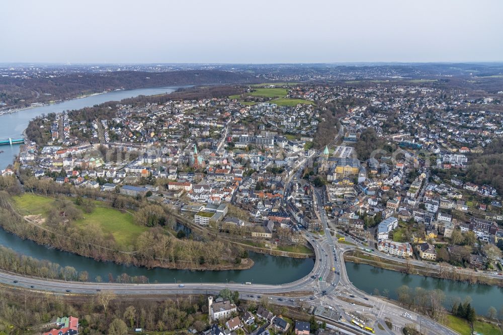 Essen from above - City view on the river bank the Ruhr in the district Werden in Essen at Ruhrgebiet in the state North Rhine-Westphalia, Germany