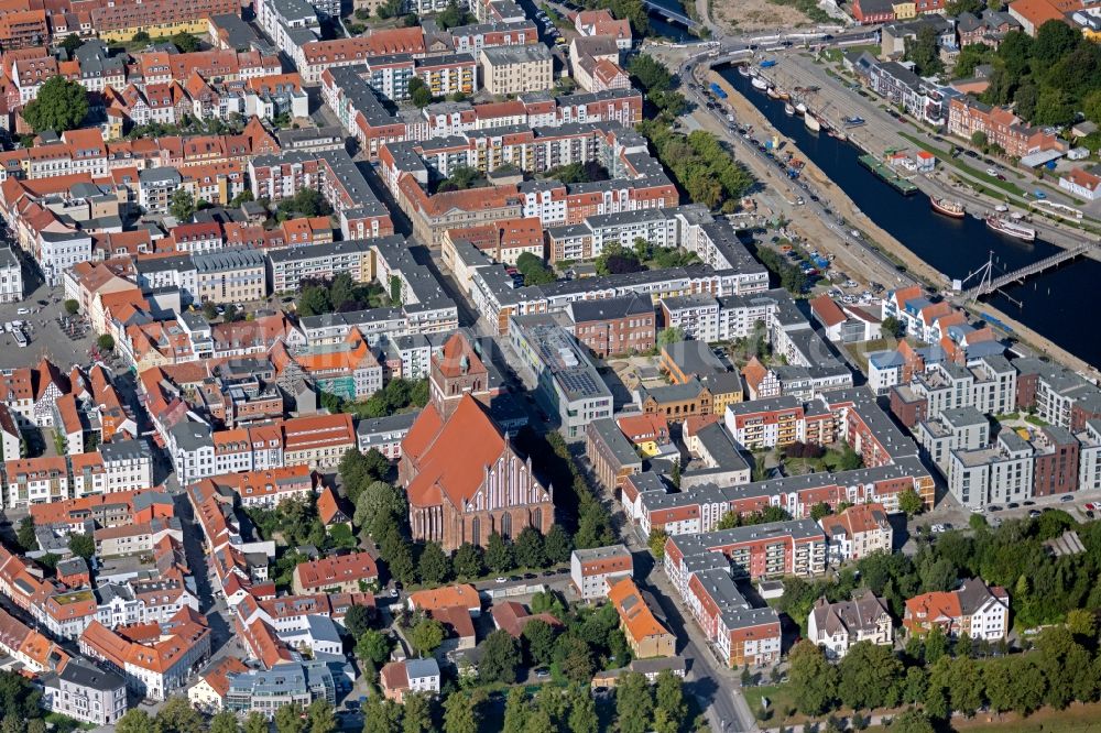 Greifswald from above - City view on the river bank of Ryck in Greifswald in the state Mecklenburg - Western Pomerania, Germany