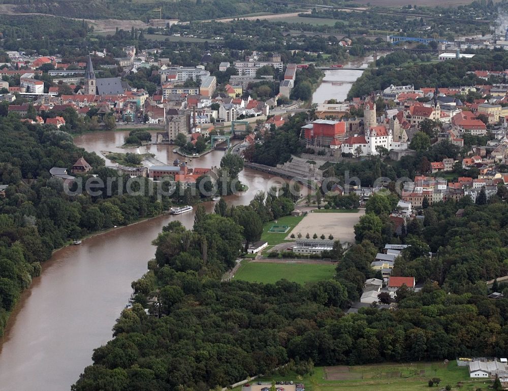 Aerial image Bernburg (Saale) - City view on the river bank of Saale in Bernburg (Saale) in the state Saxony-Anhalt, Germany