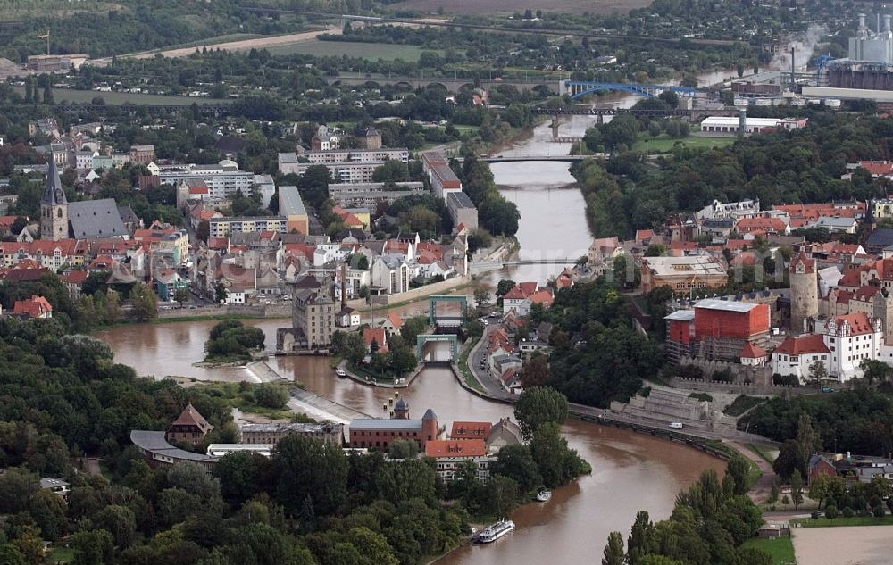 Aerial photograph Bernburg (Saale) - City view on the river bank of Saale in Bernburg (Saale) in the state Saxony-Anhalt, Germany