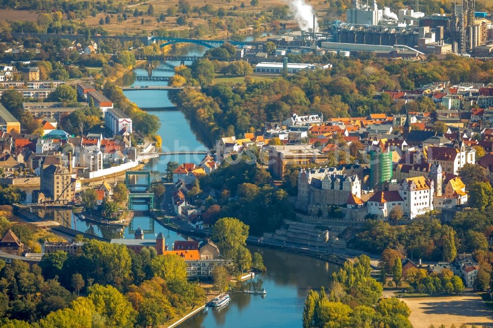 Aerial image Bernburg (Saale) - City view on the river bank of Saale in Bernburg (Saale) in the state Saxony-Anhalt, Germany