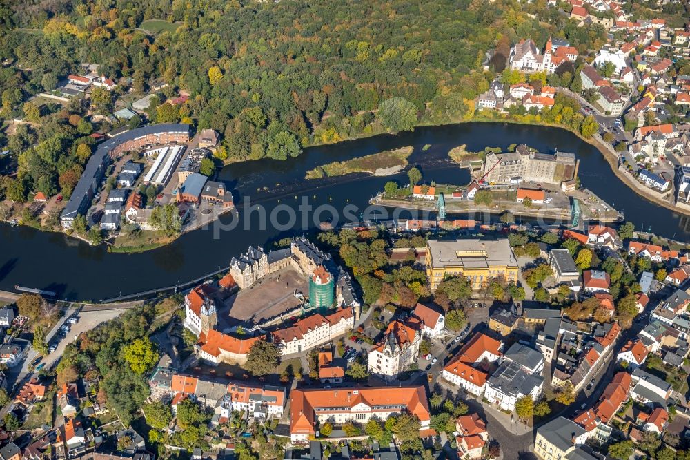 Aerial photograph Bernburg (Saale) - City view on the river bank of Saale in Bernburg (Saale) in the state Saxony-Anhalt, Germany