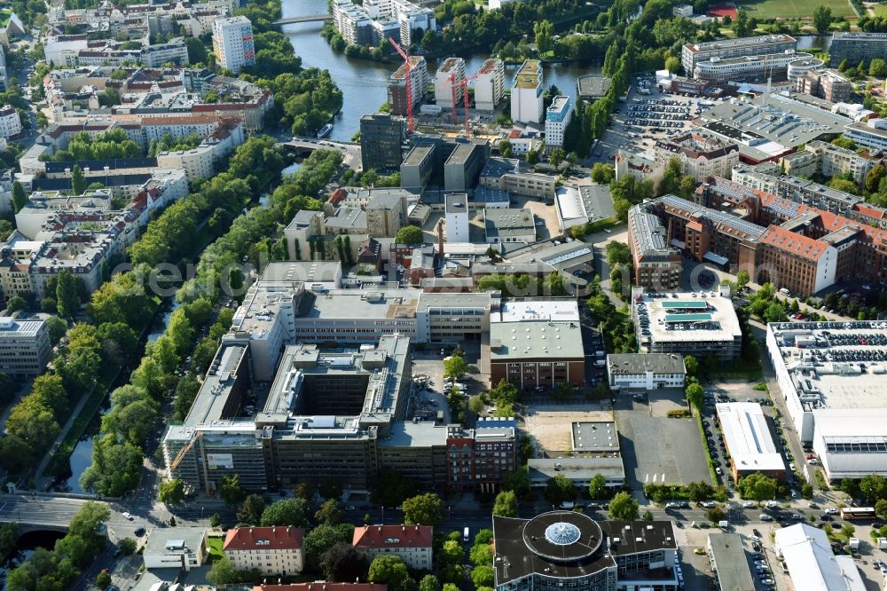 Berlin from the bird's eye view: City view on the river bank of Spree River in Berlin, Germany