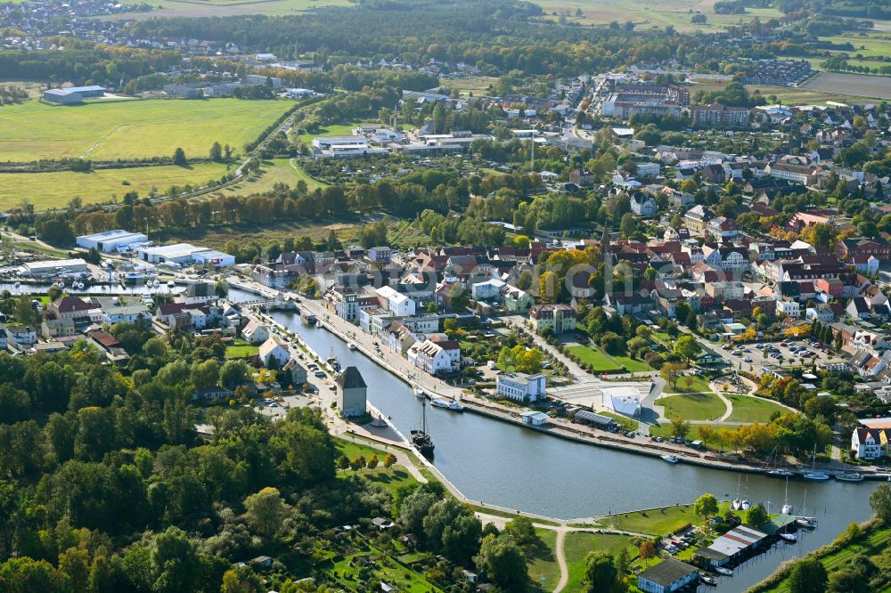 Aerial image Ueckermünde - City view on the river bank in Ueckermuende in the state Mecklenburg - Western Pomerania, Germany