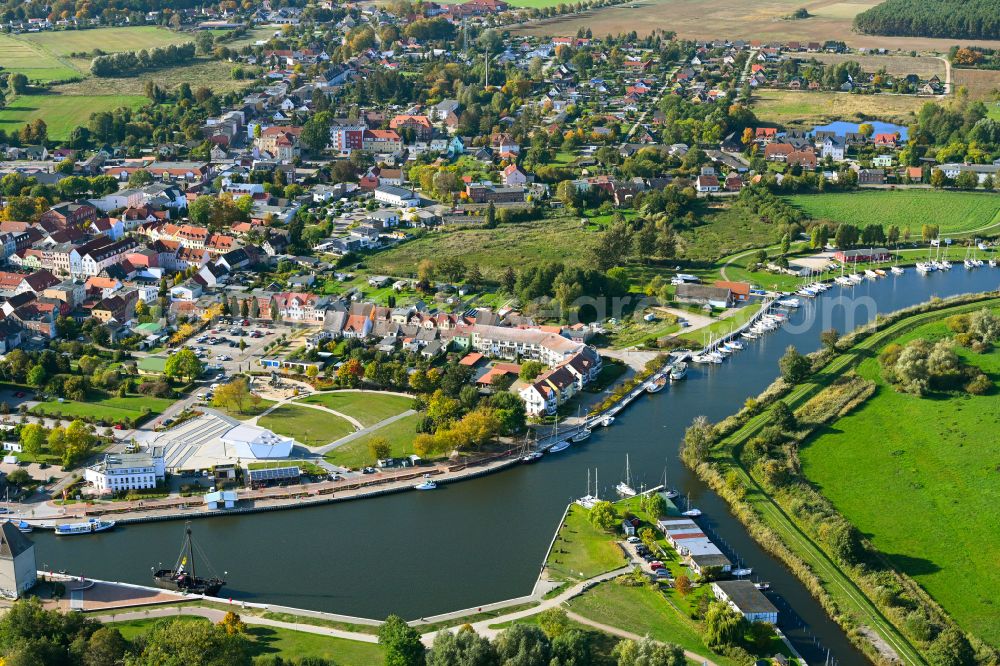 Ueckermünde from above - City view on the river bank in Ueckermuende in the state Mecklenburg - Western Pomerania, Germany