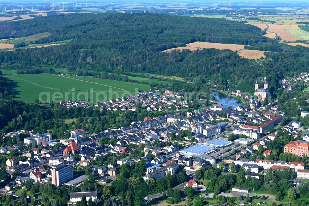 Rochlitz from above - City view on the river bank Zwickauer Mulde in the district Zassnitz in Rochlitz in the state Saxony, Germany