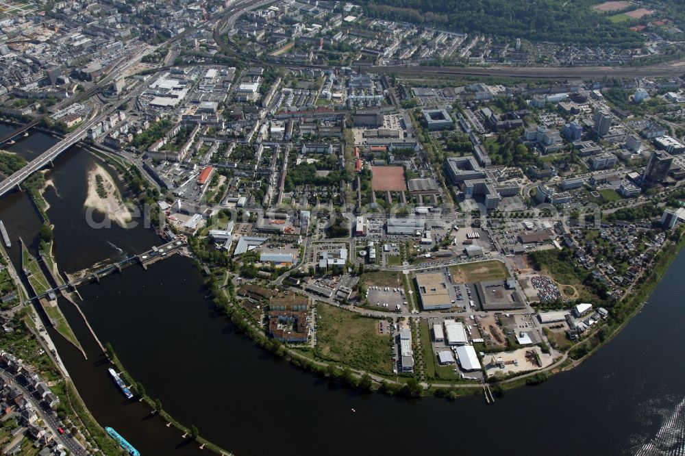 Aerial photograph Koblenz OT Rauental - Cityscape on the banks of the Rhine course of Koblenz-Rauental in the state of Rhineland-Palatinate