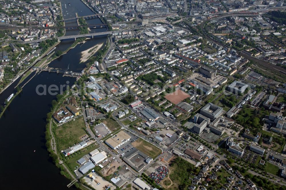 Koblenz OT Rauental from above - Cityscape on the banks of the Rhine course of Koblenz-Rauental in the state of Rhineland-Palatinate