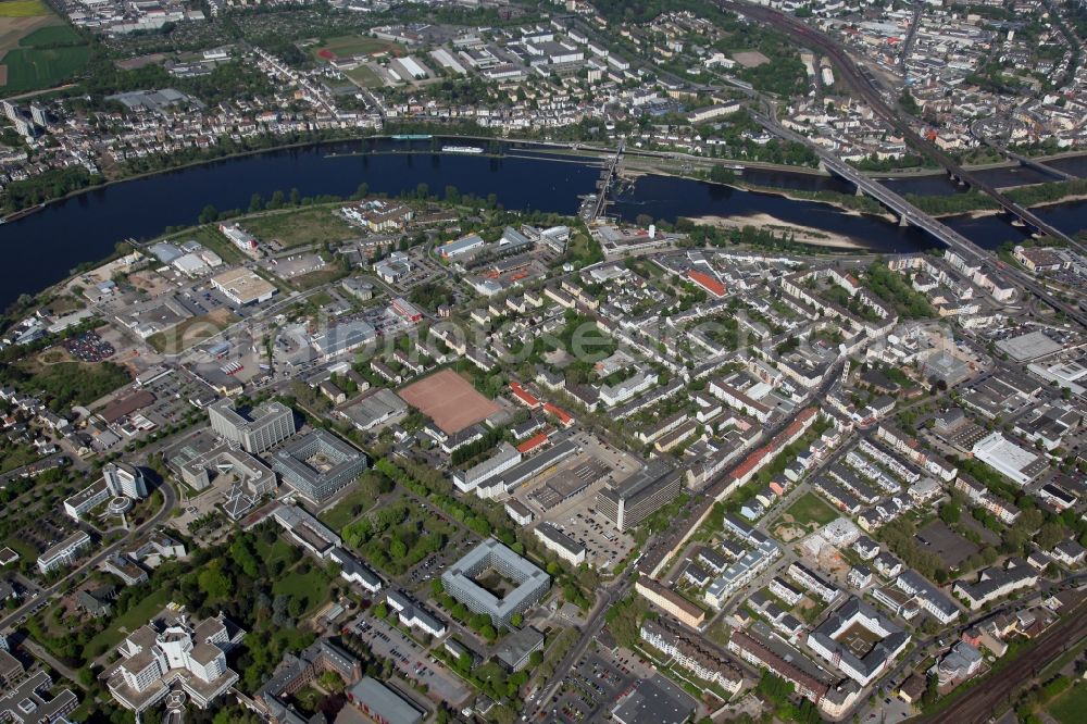 Koblenz OT Rauental from above - Cityscape on the banks of the Rhine course of Koblenz-Rauental in the state of Rhineland-Palatinate