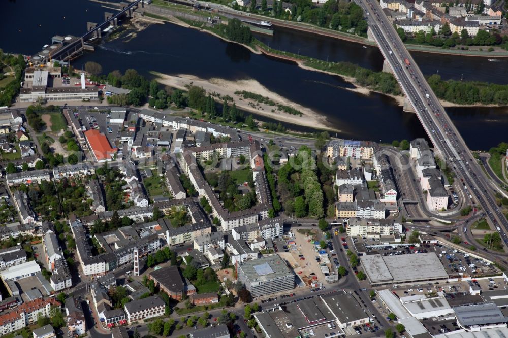 Aerial image Koblenz OT Rauental - Cityscape on the banks of the Rhine course of Koblenz-Rauental in the state of Rhineland-Palatinate