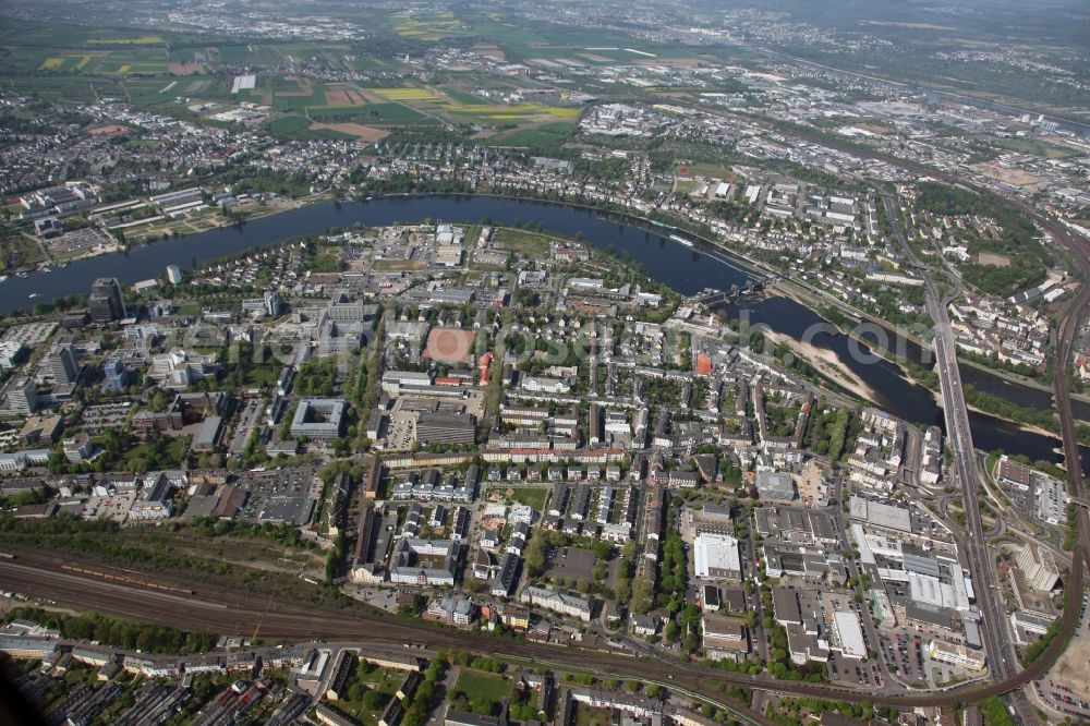 Aerial photograph Koblenz OT Rauental - Cityscape on the banks of the Rhine course of Koblenz-Rauental in the state of Rhineland-Palatinate